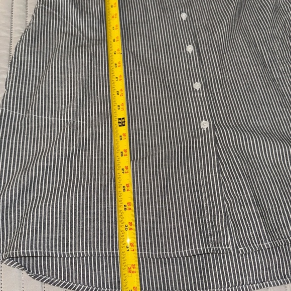 Mod Ref 100% cotton Linen look grayish black & white striped dress Sz small - Picture 6 of 11